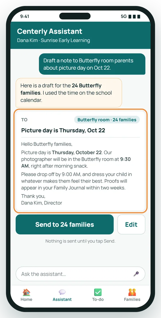 The assistant, on the director's phone