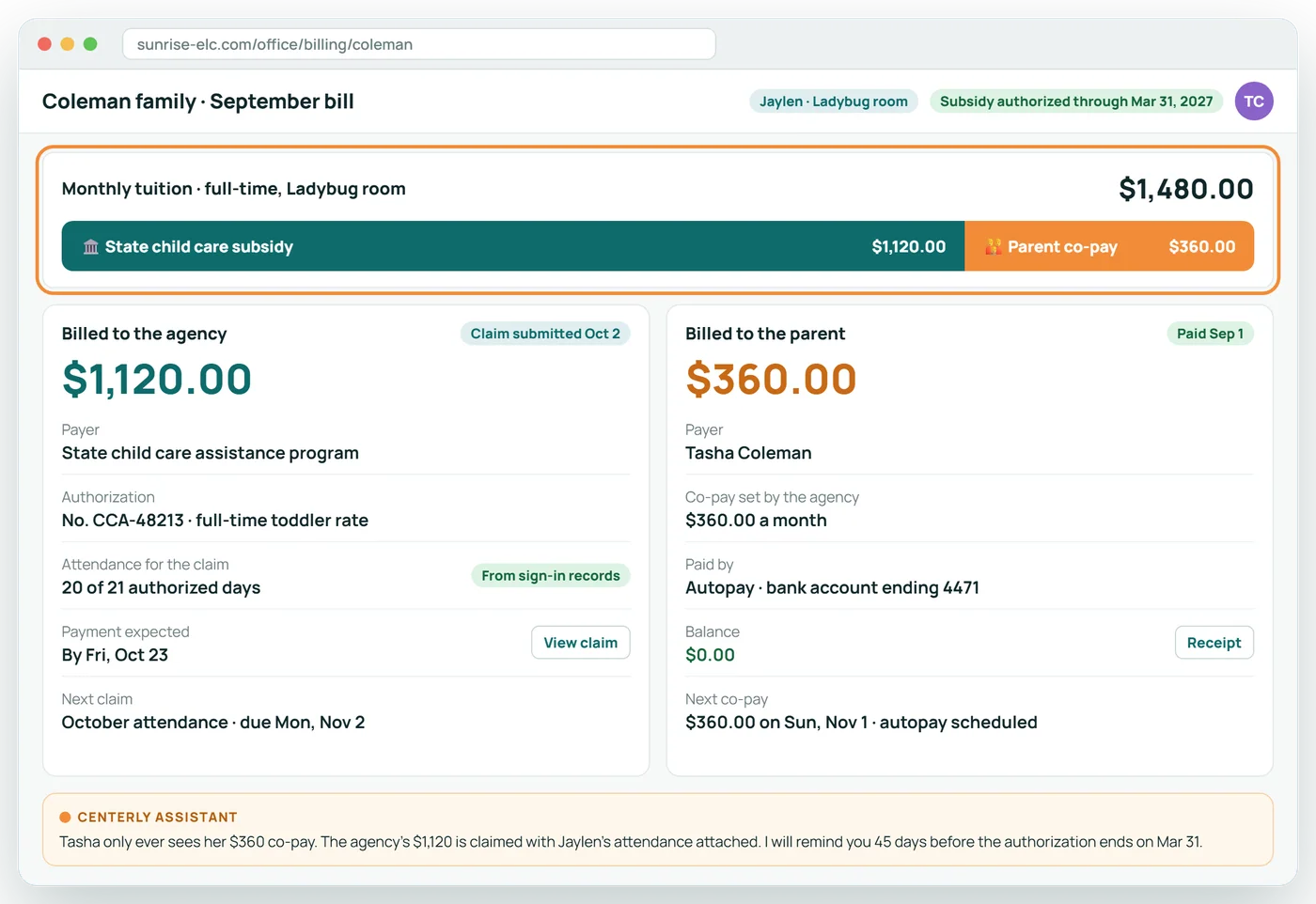 Subsidy and co-pay on one bill