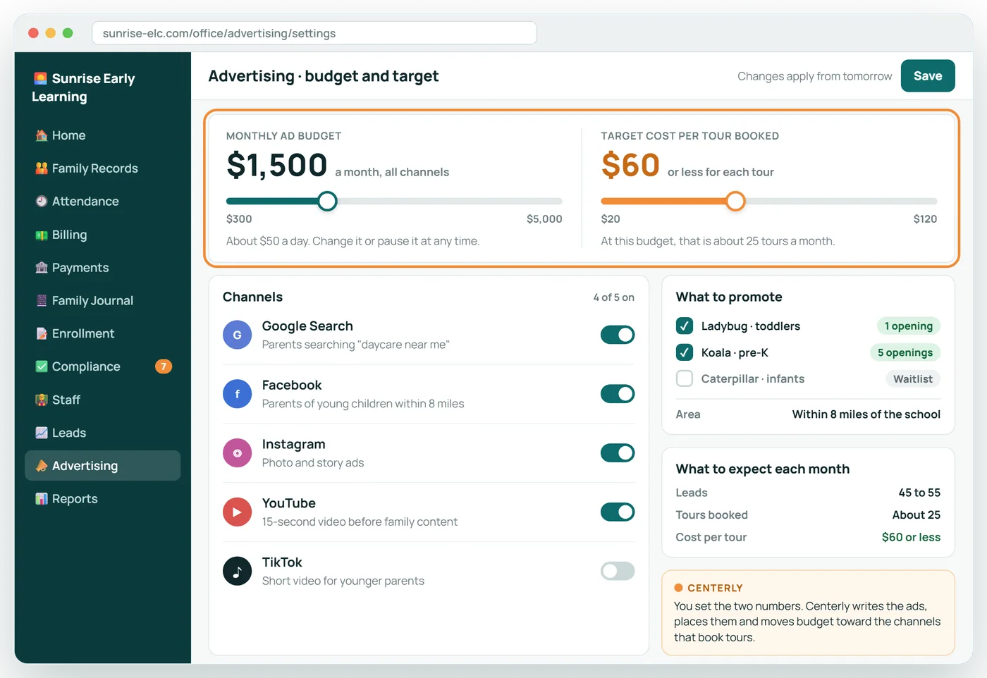 Set a budget and a target. That is all.